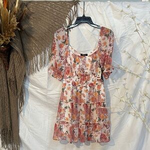 Trixxi Floral Mini Dress - Pink, Orange & Green Print